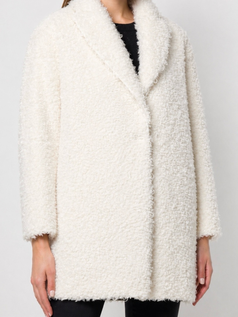 PINKO TEXTURED COCOON WHITE DRESS FAUX SHEEPSKIN FABRIC COAT JACKET NEW 4